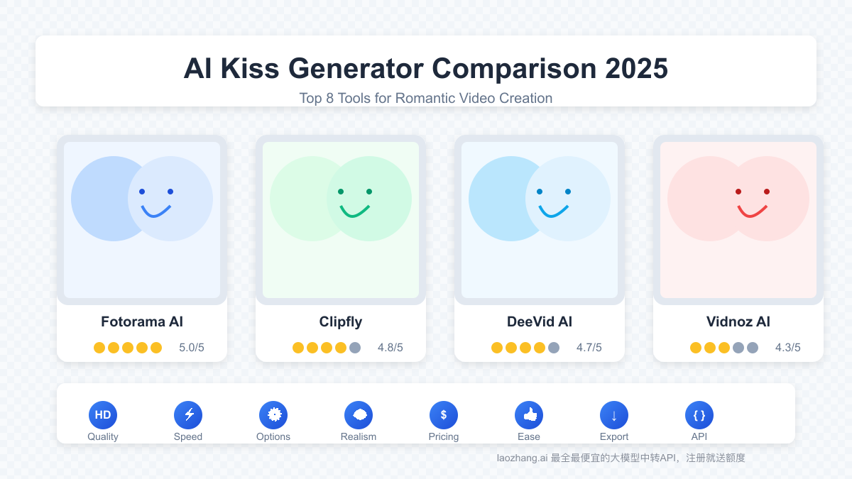AI Kiss Generator Comparison 2025: Top 8 Tools for Romantic Video Creation
