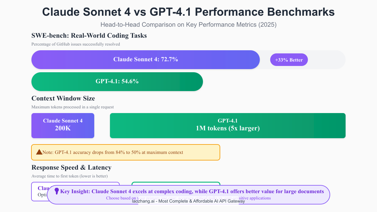 Claude Sonnet 4 vs GPT-4.1 Performance Benchmarks