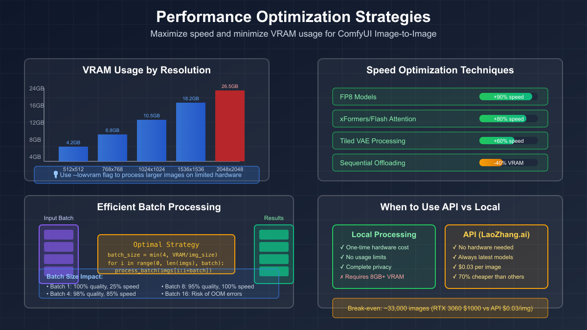 Performance optimization chart showing VRAM usage and speed improvements