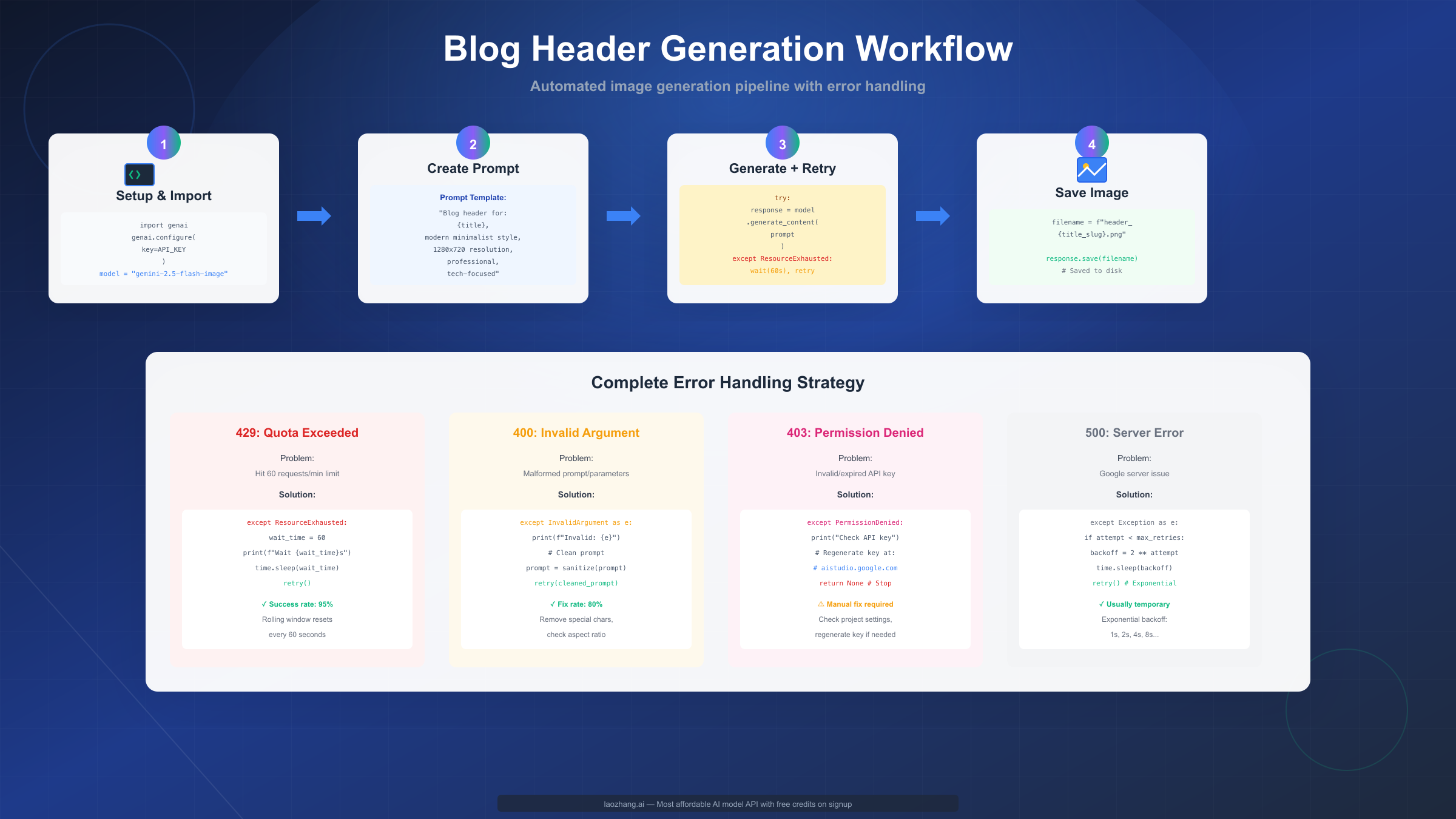 Complete workflow for blog header generation with error handling