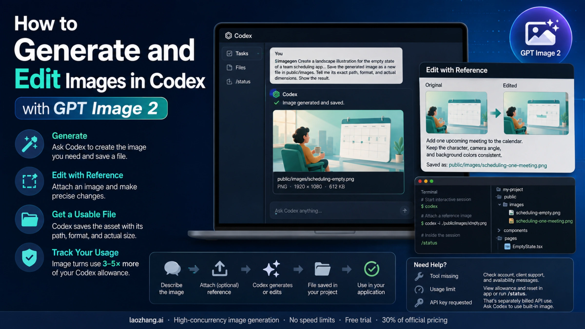 Overview of generating, editing, and saving project images in Codex