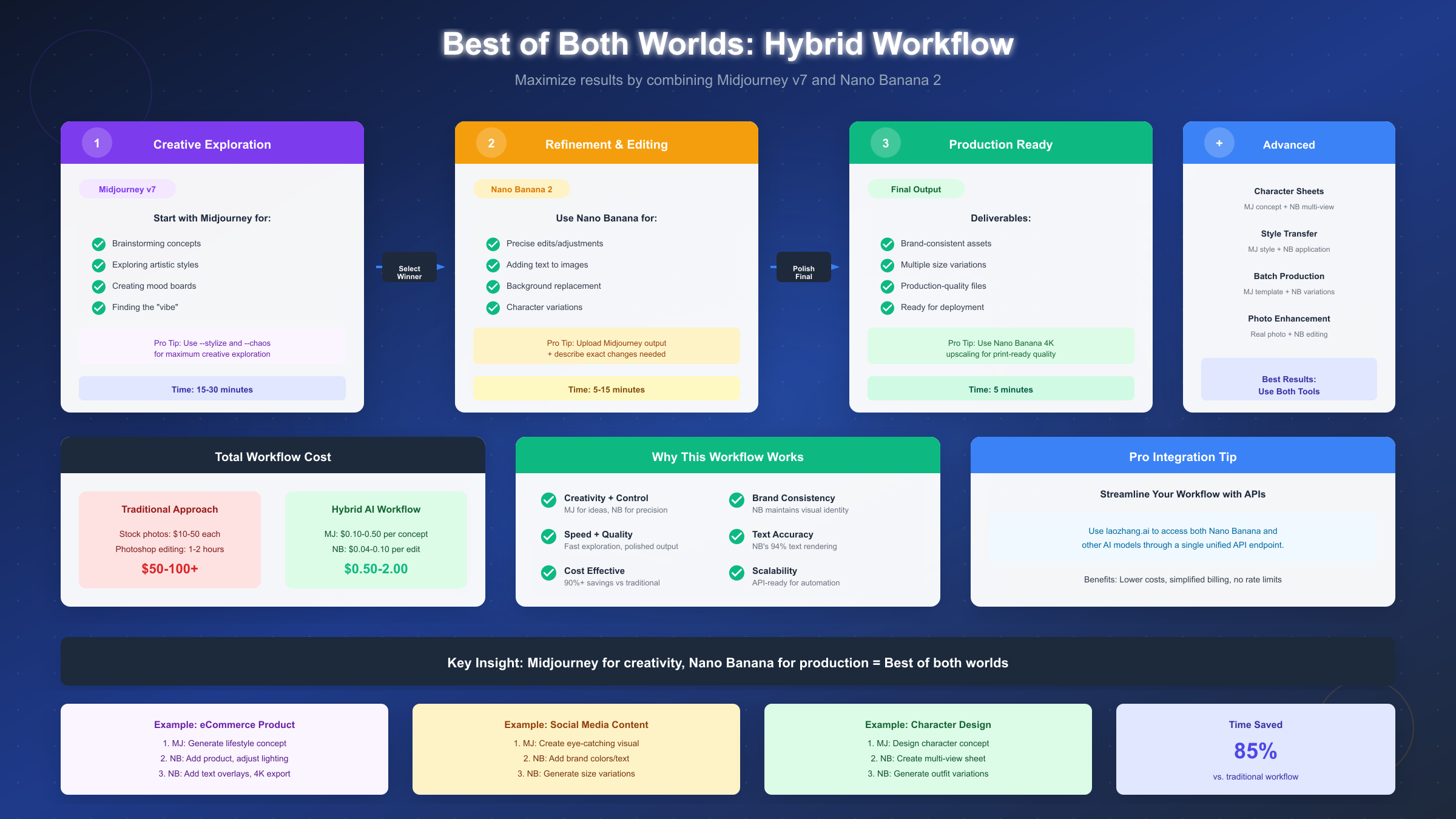 Hybrid workflow combining Midjourney v7 and Nano Banana 2