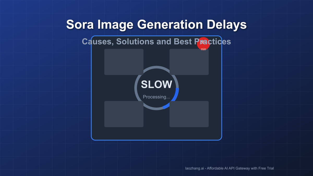 Visual representation of Sora image generation delays with loading spinner showing extended processing time