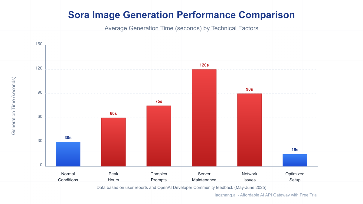 Performance comparison of Sora image generation times under different conditions