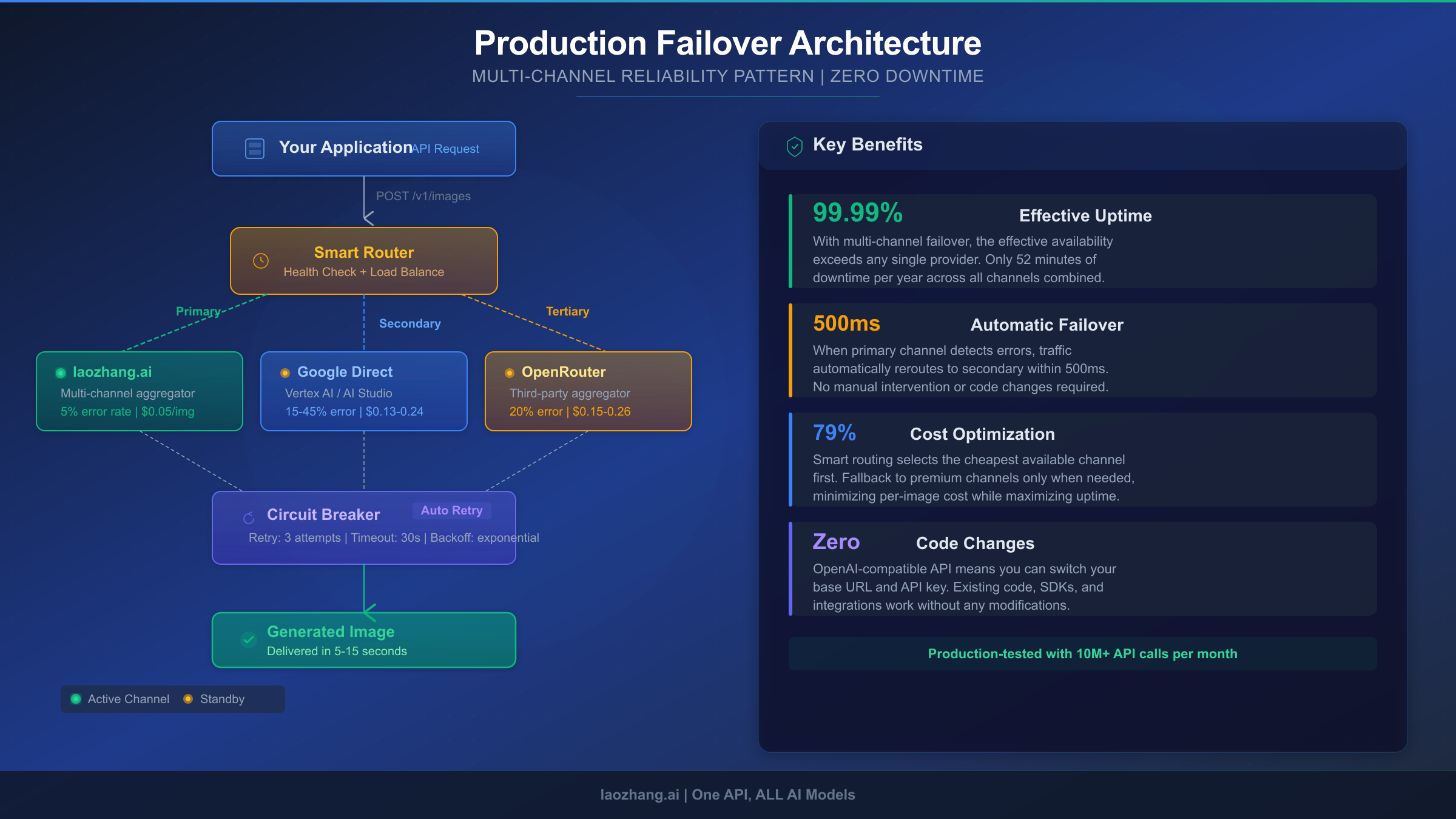 Multi-channel failover architecture diagram showing automatic routing and circuit breaker pattern