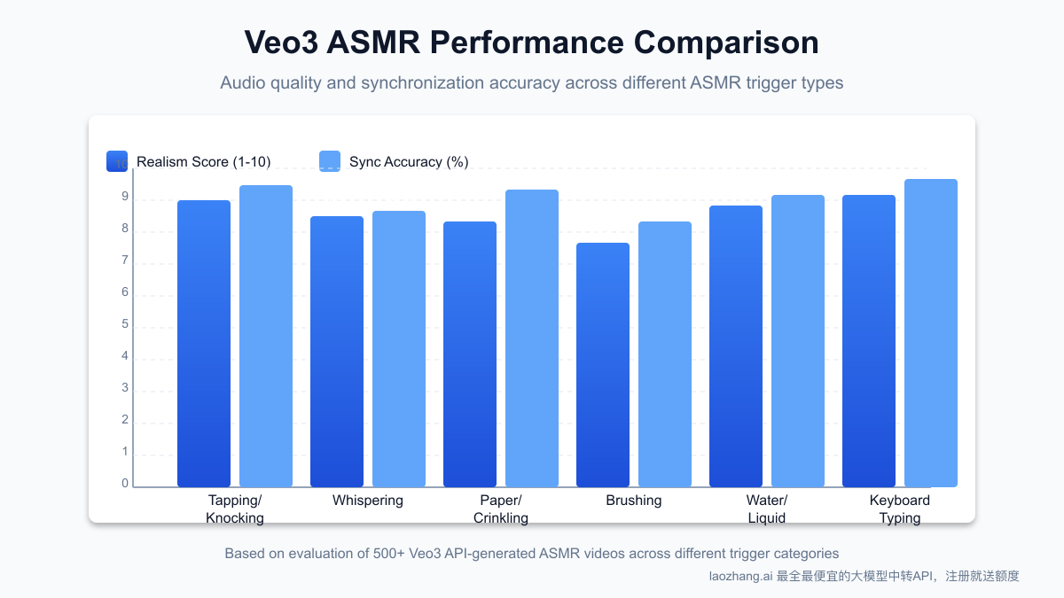 Performance comparison of different ASMR sound types with Veo3