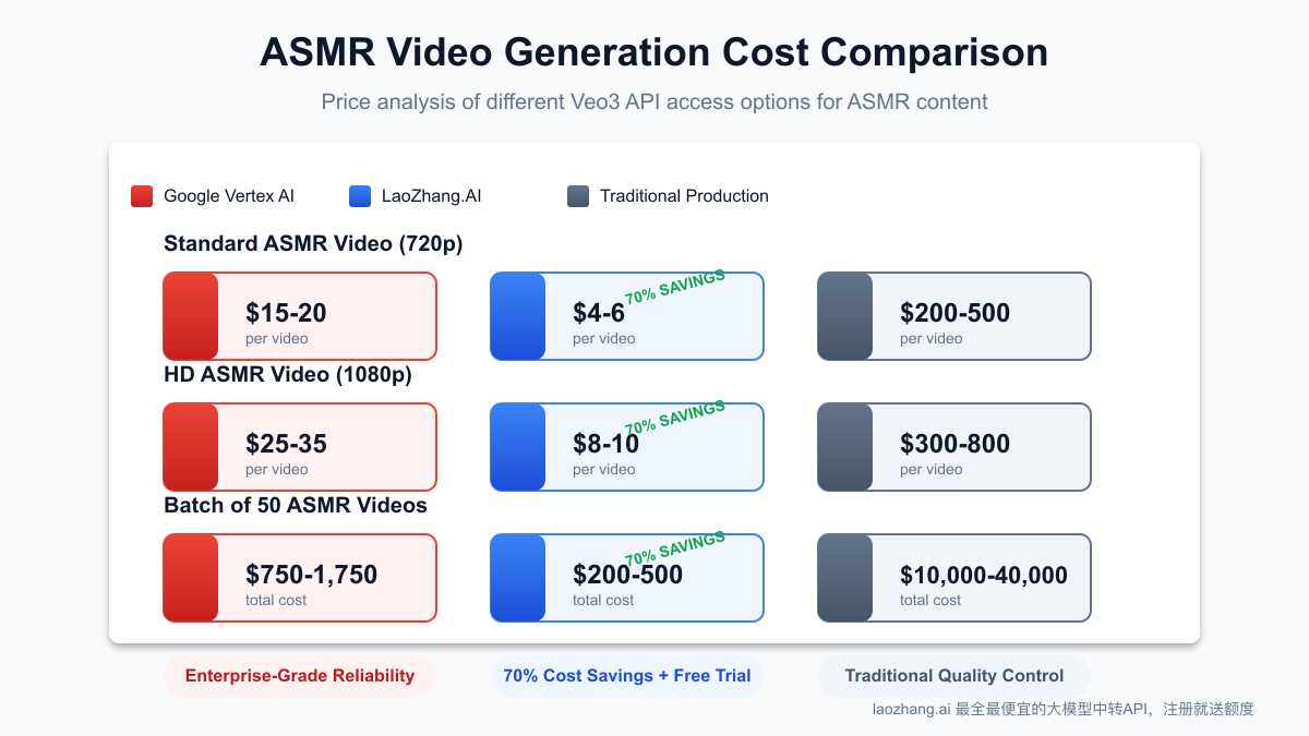 Pricing model for different Veo3 API access options specifically for ASMR content