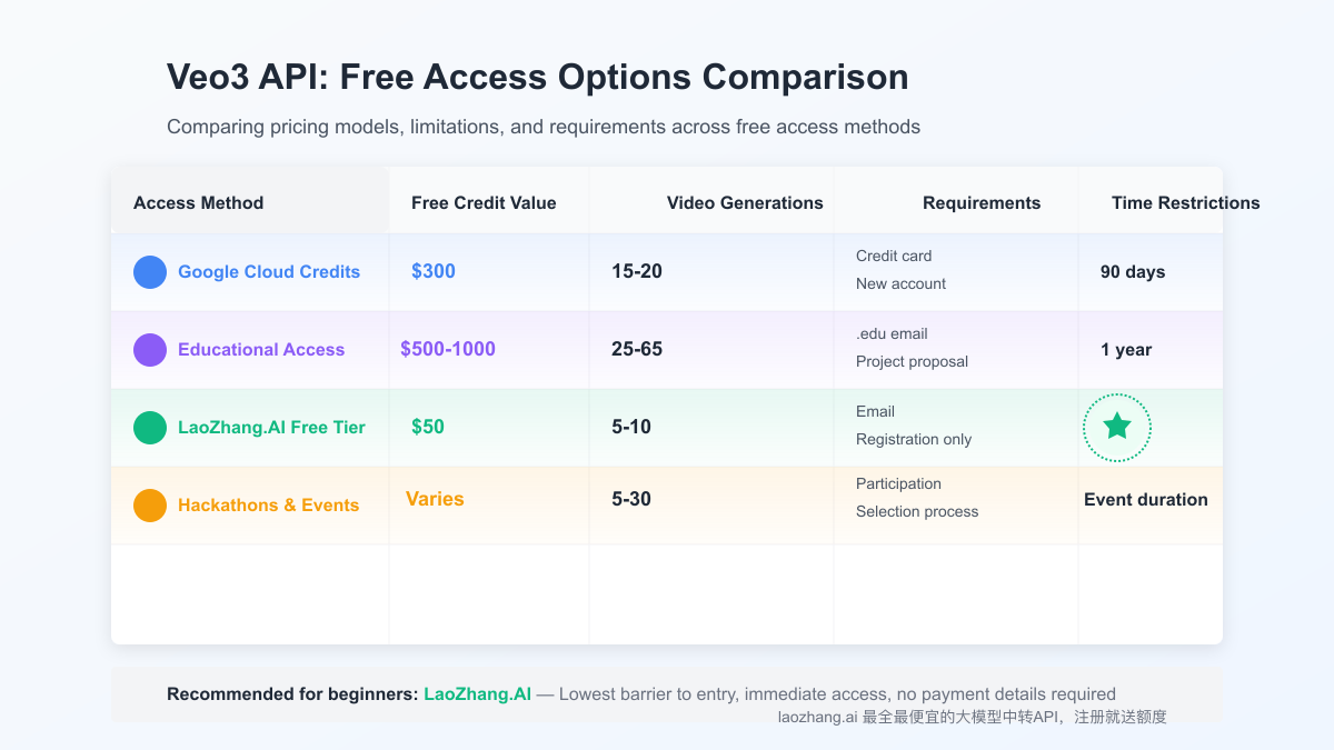 Pricing model comparison across different Veo3 access options
