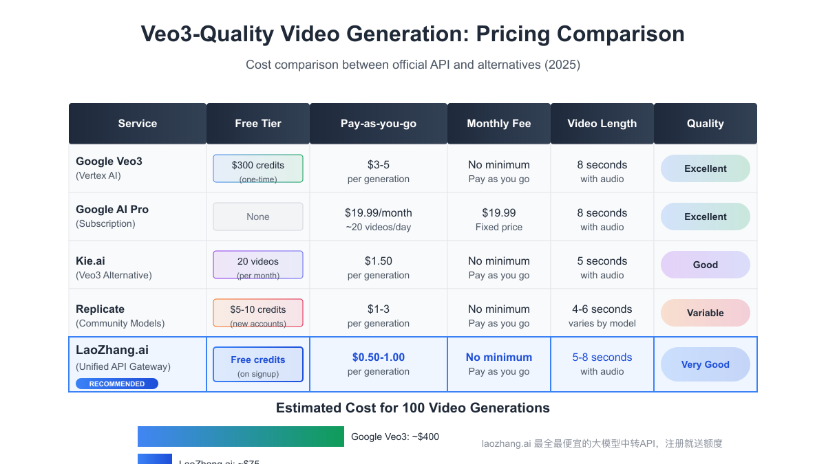 Pricing model comparison between Veo3 and alternative solutions
