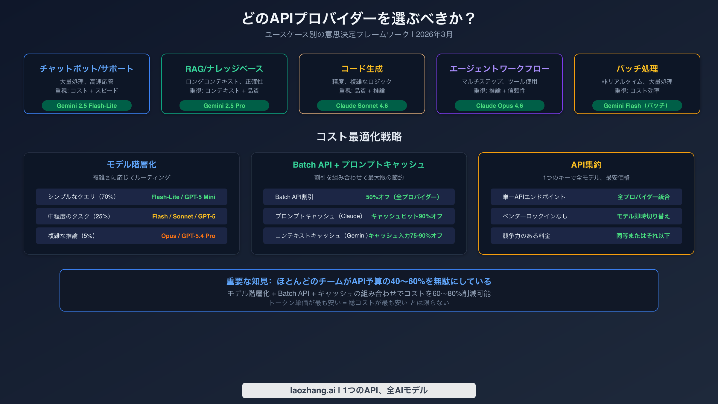 ユースケース別の推奨APIプロバイダーを示す意思決定フレームワーク