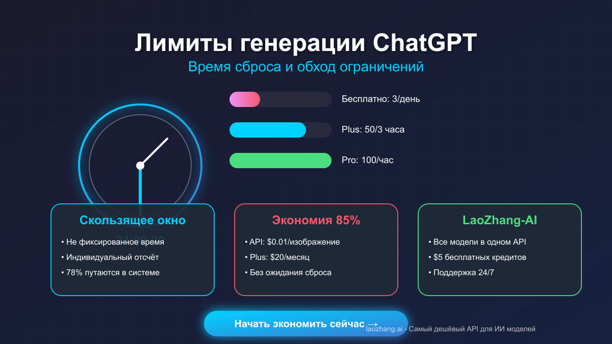 Лимиты генерации изображений ChatGPT 2025: Время сброса и обход ограничений