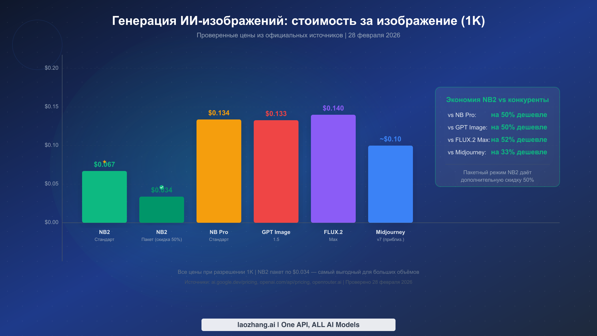 Сравнительная таблица цен Nano Banana 2, показывающая что NB2 на 50% дешевле конкурентов