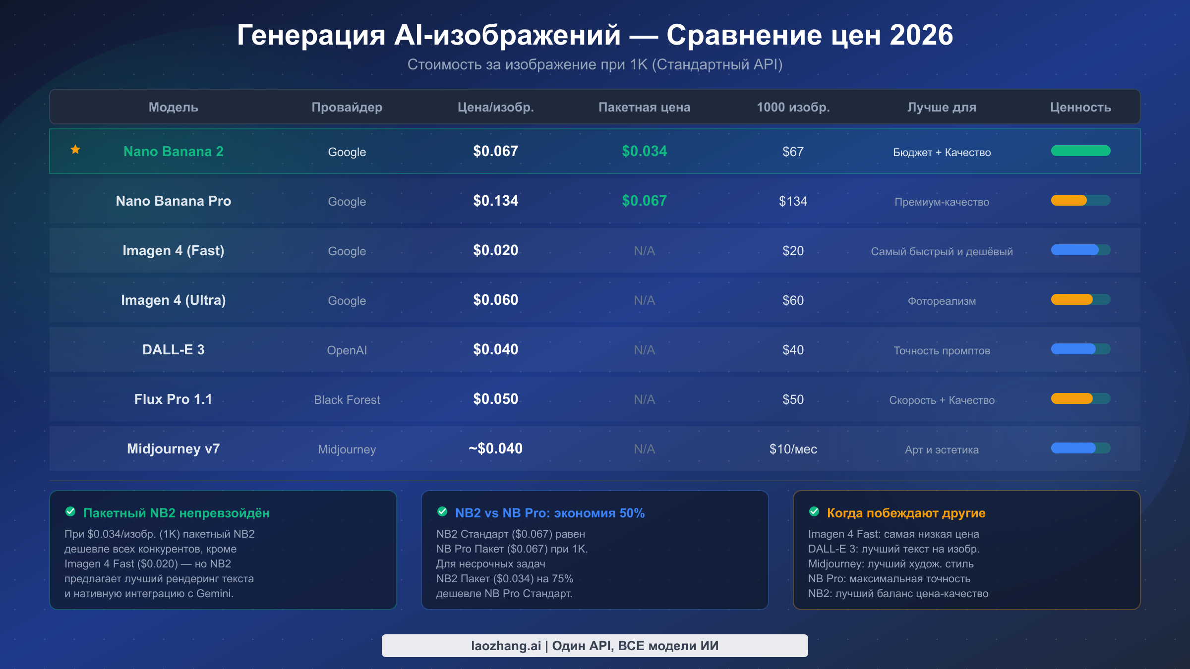 Полная таблица сравнения цен на генерацию изображений ИИ 2026 года — Nano Banana 2 против шести основных конкурентов