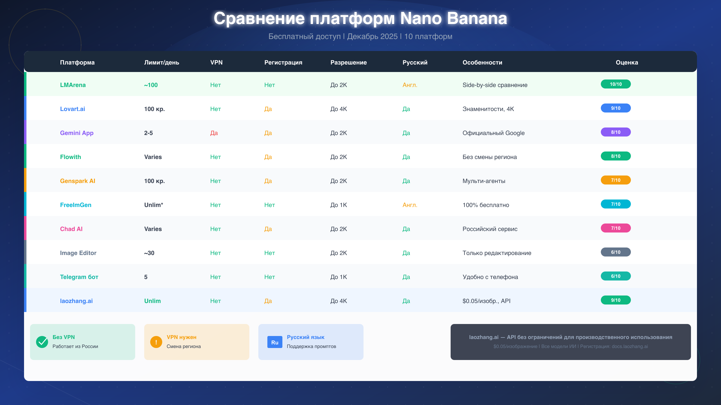 Сравнение 10 платформ для Nano Banana