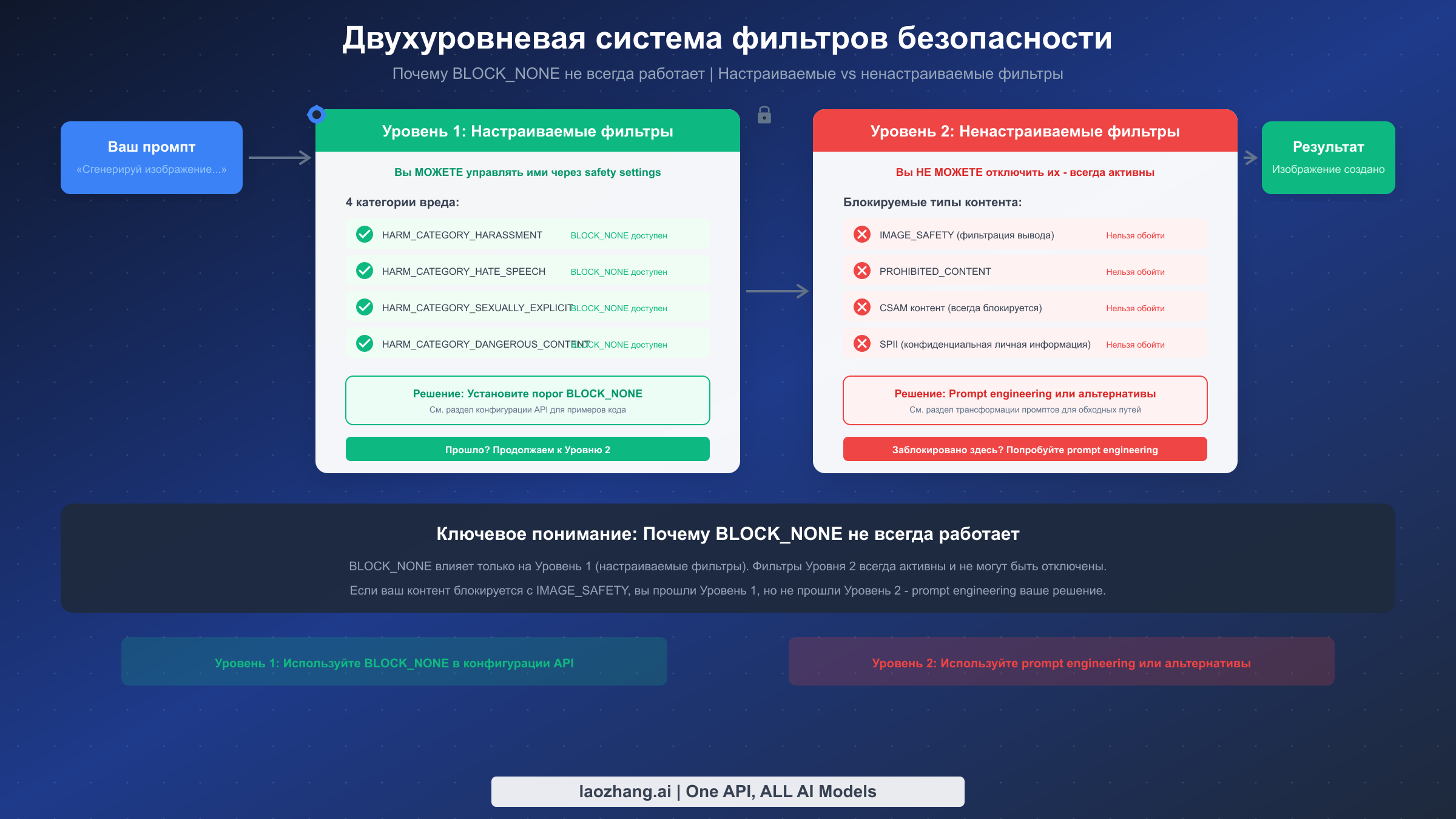 Диаграмма двухуровневой системы фильтров безопасности, показывающая настраиваемые и ненастраиваемые фильтры