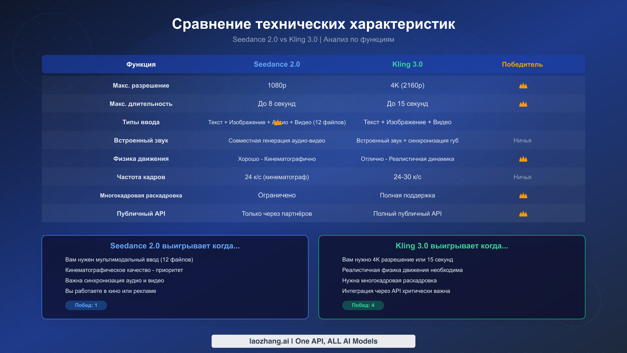 Сравнение технических характеристик Seedance 2.0 и Kling 3.0: разрешение, длительность, типы ввода и качество движения