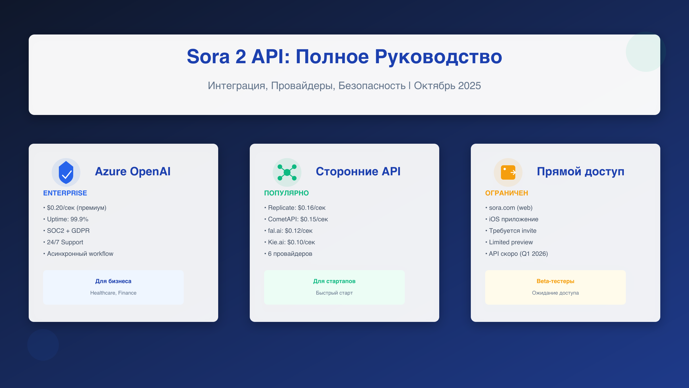 Sora 2 API Руководство: Интеграция, Провайдеры, Код (Python/JS) | 2025