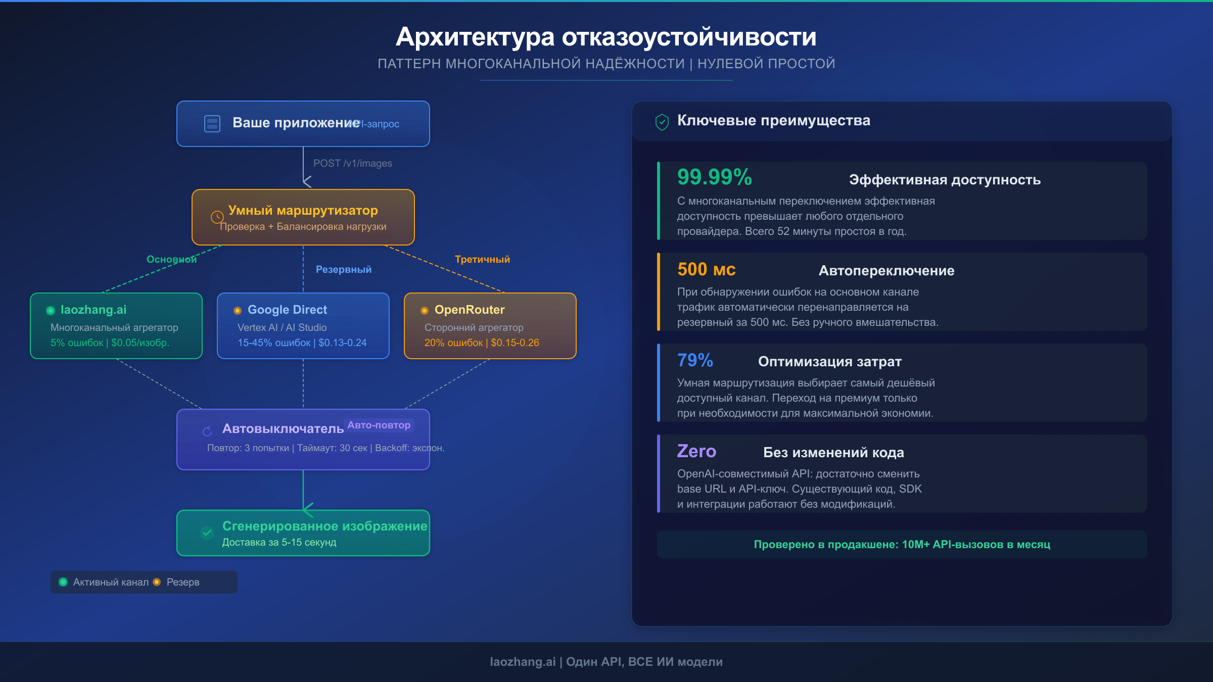 Схема многоканальной архитектуры отказоустойчивости с автоматической маршрутизацией и паттерном Circuit Breaker