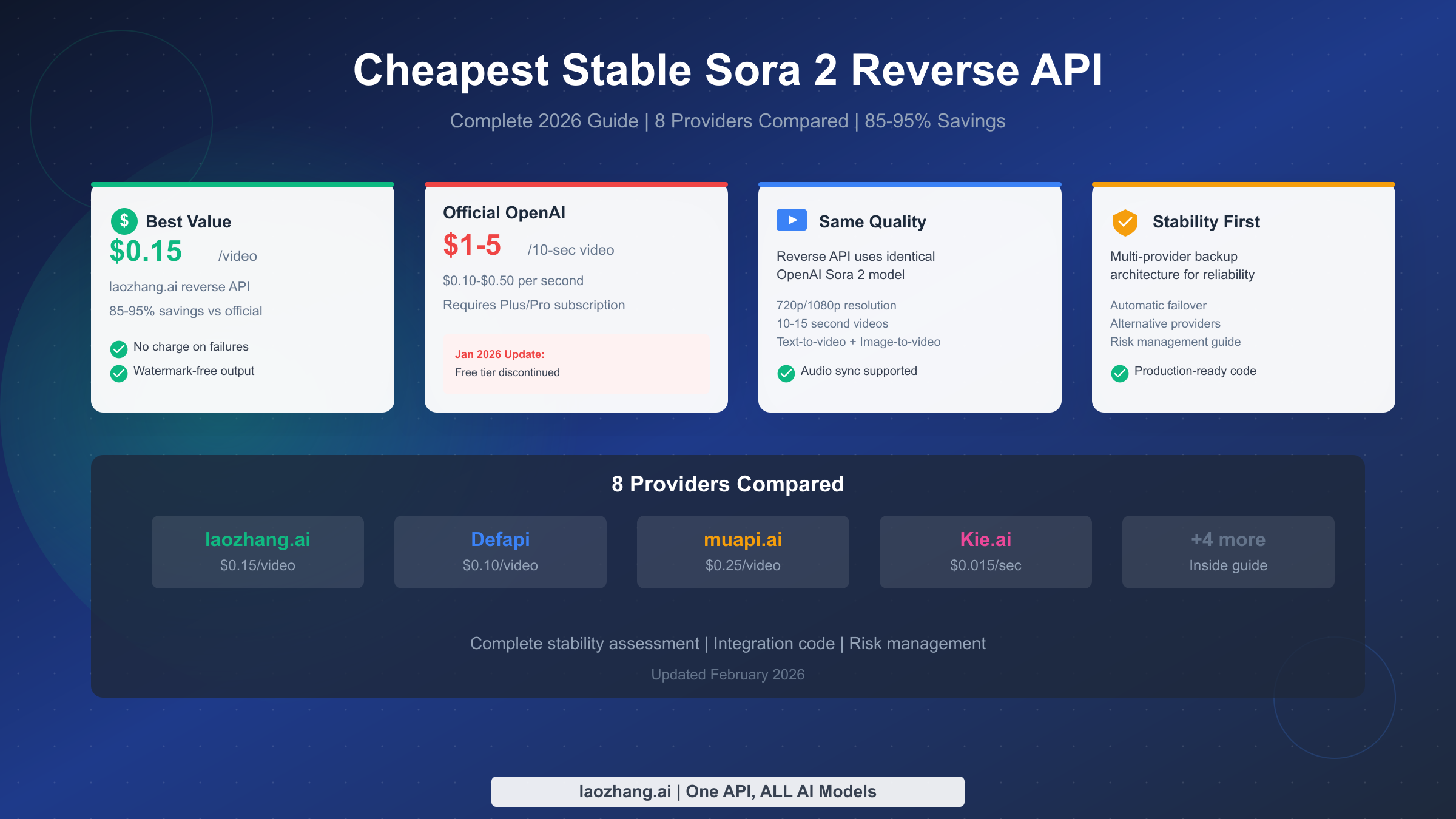 最便宜稳定的 Sora 2 逆向 API:2026 完整指南($0.15/视频)