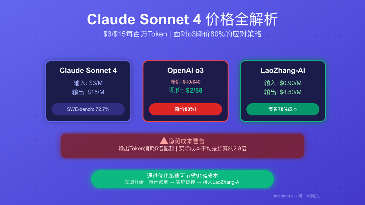 Claude Sonnet 4价格解析:$3/$15每百万Token,LaoZhang-AI降70%成本