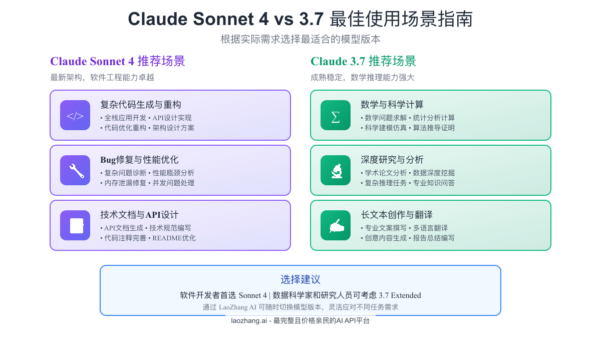 Claude Sonnet 4 vs 3.7 最佳使用场景指南