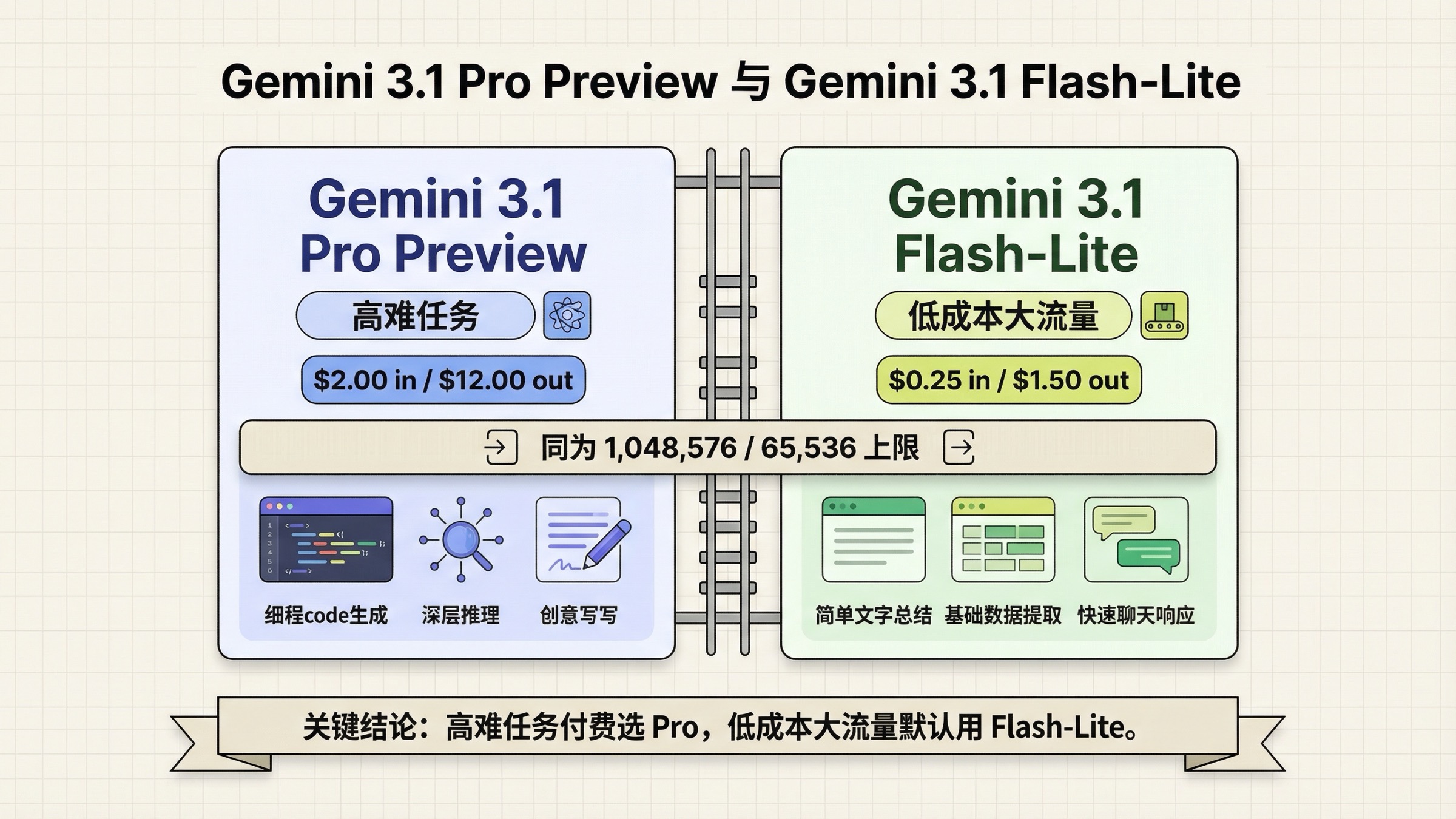 Gemini 3.1 Pro Preview 与 Gemini 3.1 Flash-Lite 的价格与分流策略对比图